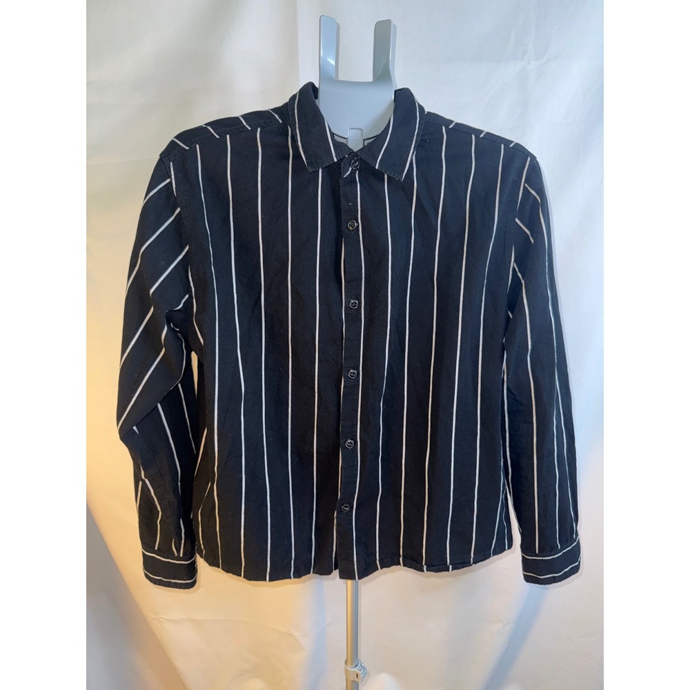 PacSun Mens‎ Black White Vertical Pinstripe Long Sleeve Button Down Shirt Small